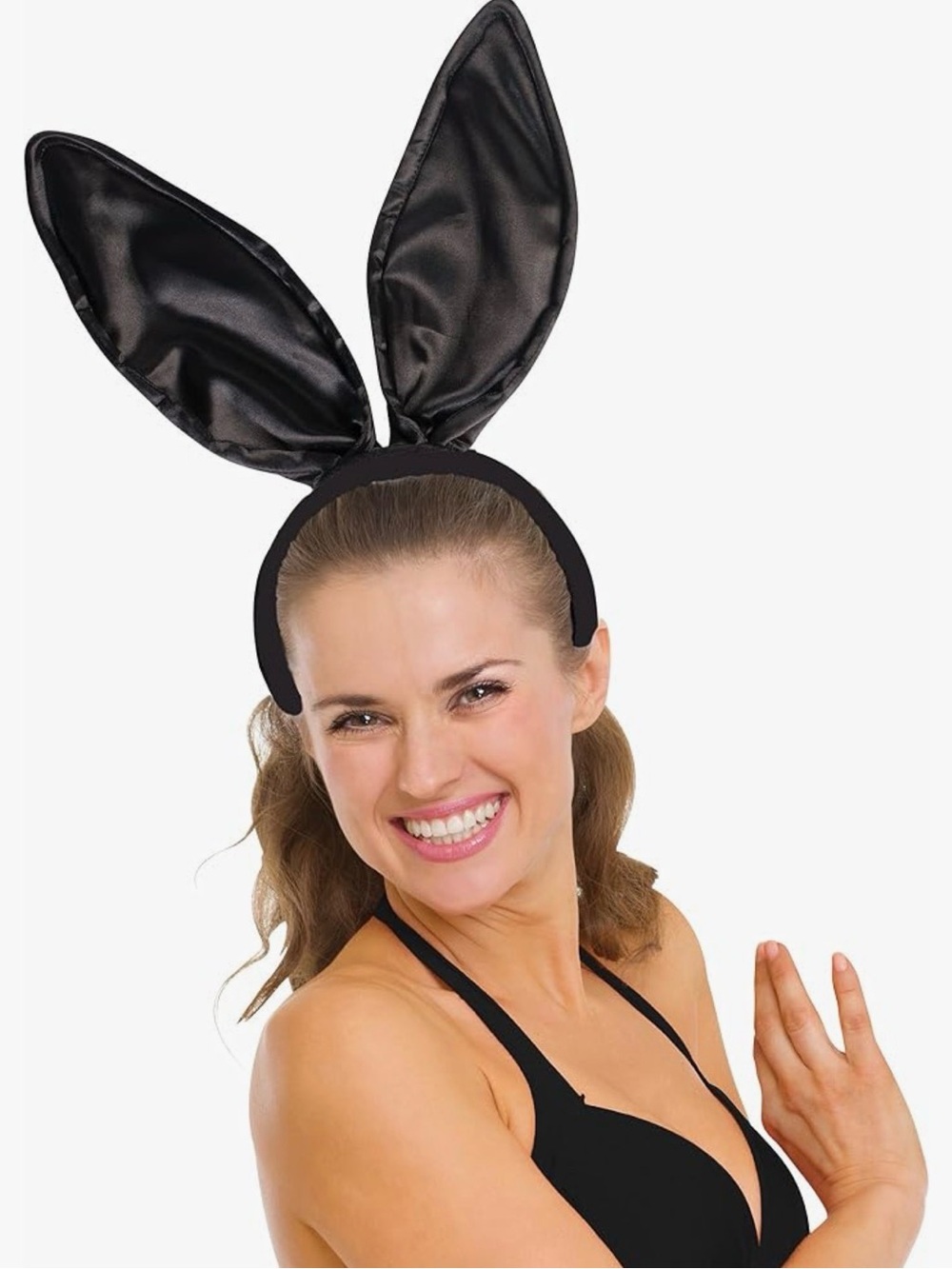 Women's Satin Dlx Bunny Ears-black Accessory, black, Standard